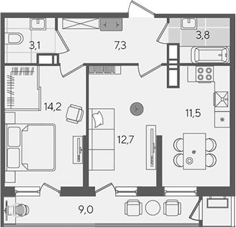 Продается 2-комн. квартира, 52.6 м²