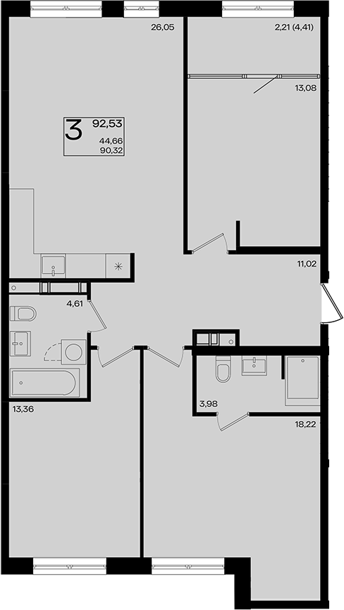 4+ комнаты, 90.32 м², 6/18 этаж, ЖК «Патрики»