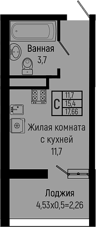 Студия, 15.4 м², 10/16 этаж, ЖК «Sun Hills Ольгинка»