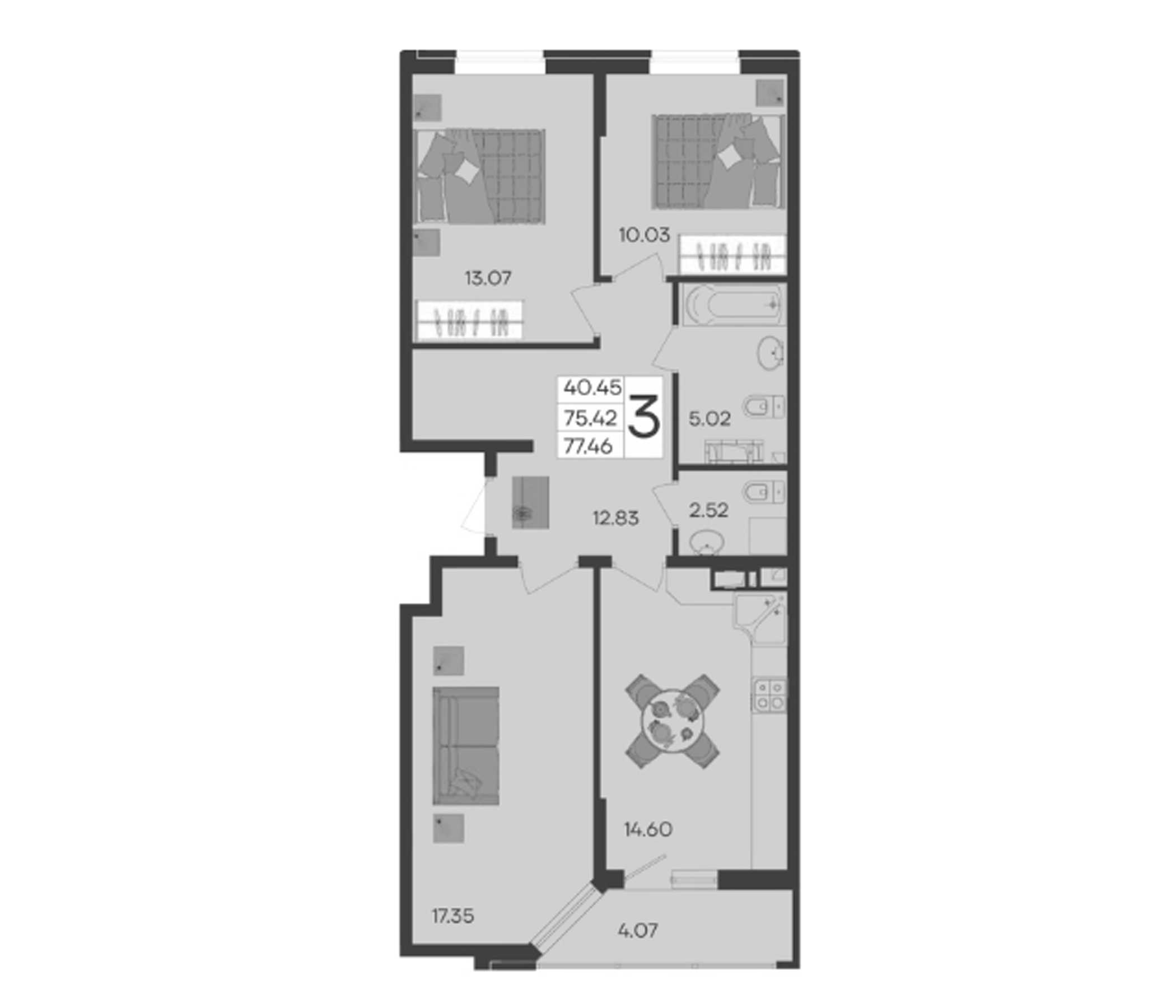 Продается 3-комн. квартира, 75.42 м²