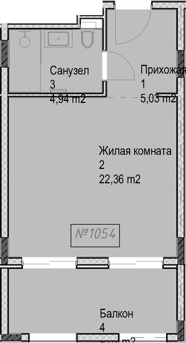 Студия, 32.3 м², 1/6 этаж, ЖК «Гостиничный комплекс Николай 1»