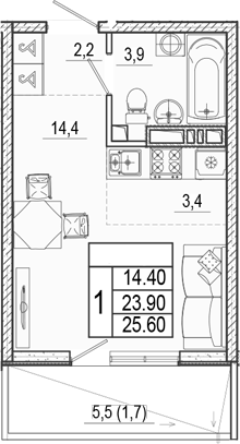 Студия, 23.9 м², 11/15 этаж, ЖК «Лестория»