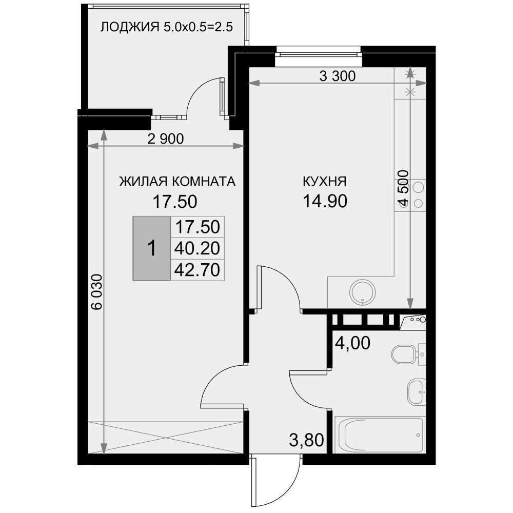 1-комн., 38.5 м², 4/7 этаж, ЖК «История»