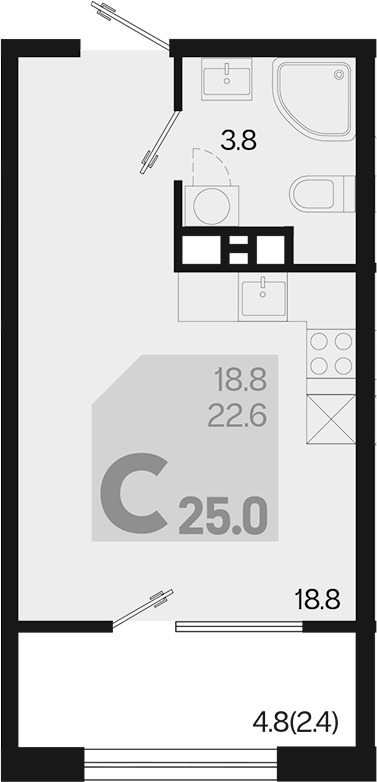 Студия, 22.6 м², 5/9 этаж, ЖК «Первое место»