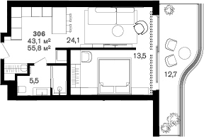 1-комн., 43.1 м², 3/6 этаж, ЖК «Benefit Sea Breeze Sochi»