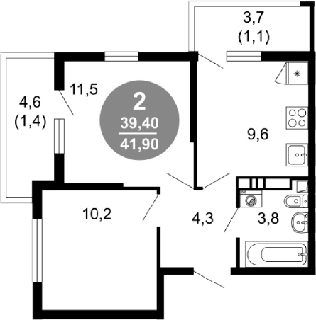 2-комн., 39.4 м², 3/17 этаж, ЖК «Лестория»