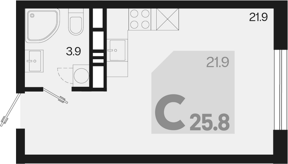 Продается 1-комн. квартира, 25.8 м²