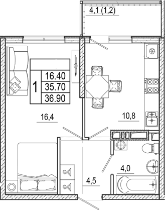 1-комн., 35.7 м², 13/17 этаж, ЖК «Лестория»