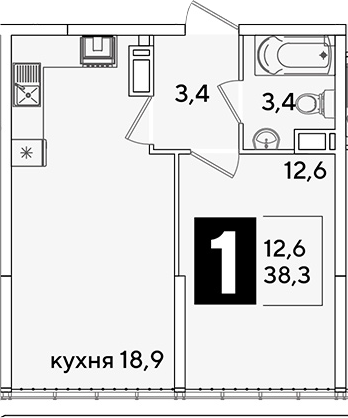 Продается 2-комн. квартира, 38.3 м²