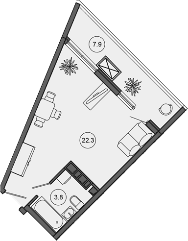 Студия, 26.1 м², 8/10 этаж, ЖК «Гостиничный комплекс GREENMONT»