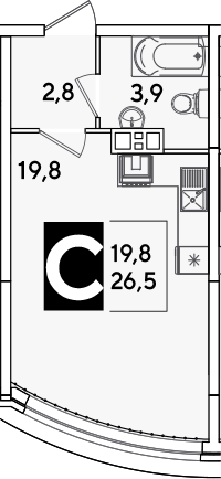 Студия, 26.5 м², 6/16 этаж, ЖК «Самолет»
