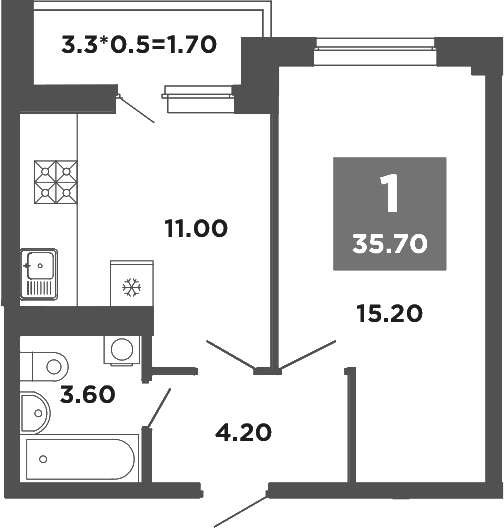 1-комн., 34 м², 12/12 этаж, ЖК «НЕО-квартал Красная площадь»