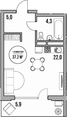 Студия, 31.3 м², 5/5 этаж, ЖК «МореТут»
