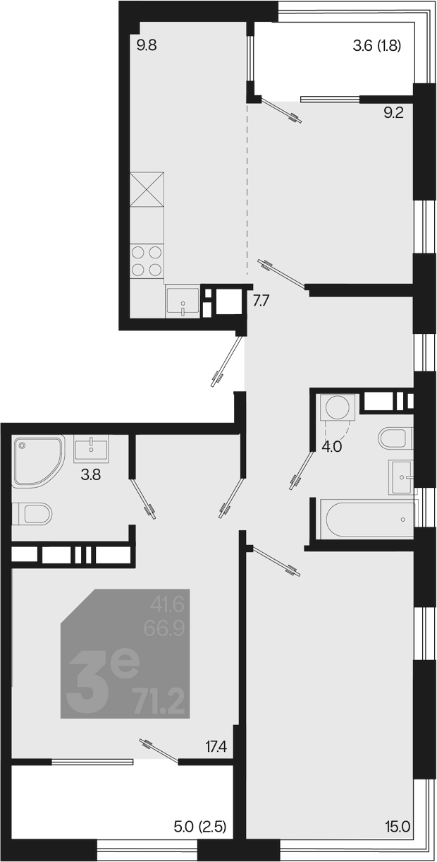 3-комн., 66.9 м², 18/18 этаж, ЖК «Первое место»