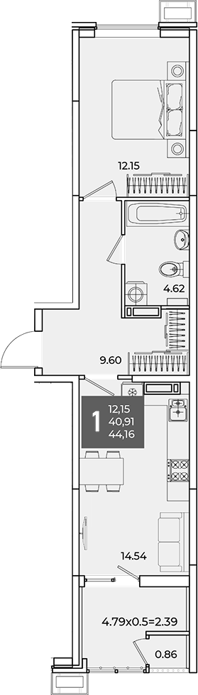 1-комн., 40.91 м², 18/18 этаж, ЖК «Образцово»