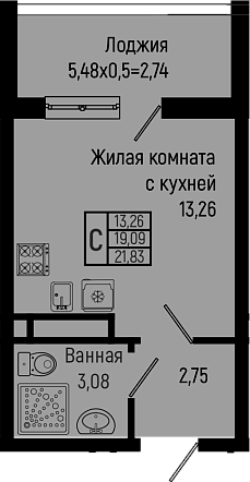 Студия, 19.09 м², 7/14 этаж, ЖК «Sun Hills Ольгинка»