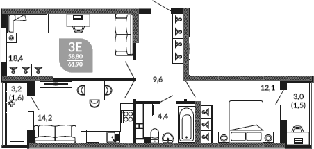 Продается 3-комн. квартира, 58.7 м²