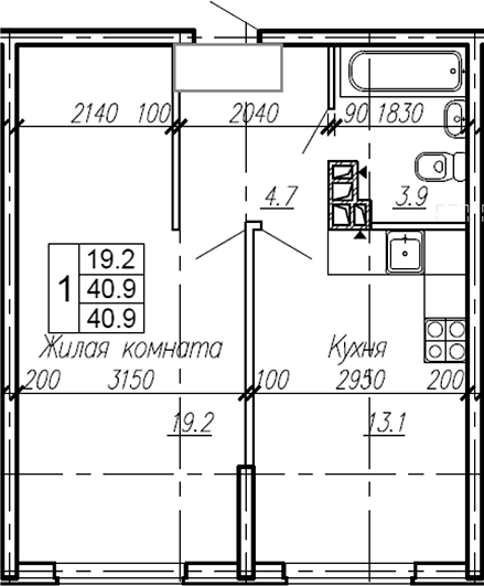 Продается 1-комн. квартира, 40.9 м²