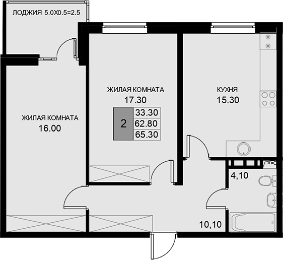 2-комн., 62.8 м², 3/7 этаж, ЖК «История»