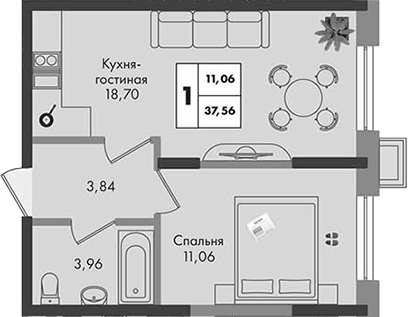 Продается 1-комн. квартира, 37.56 м²