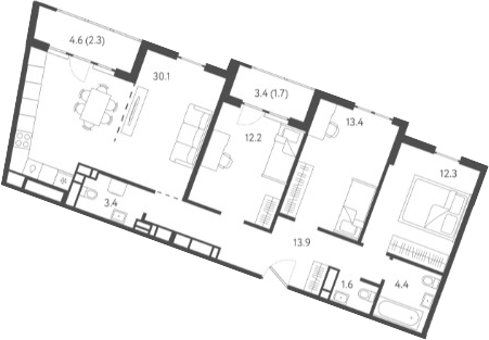 4+ комнаты, 89.75 м², 24/24 этаж, ЖК «Все Свои VIP»