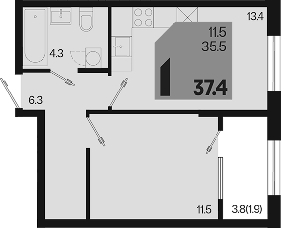 Продается 1-комн. квартира, 35.5 м²