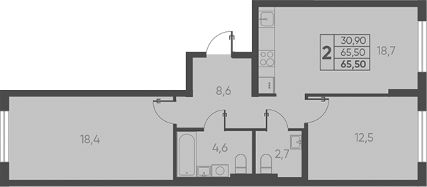 Продается 2-комн. квартира, 65.5 м²