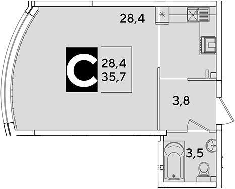 Продается 1-комн. квартира, 35.7 м²