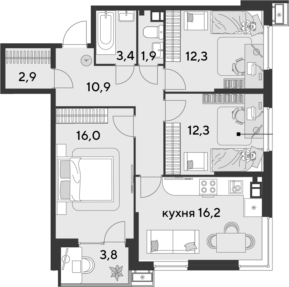 4+ комнаты, 75.9 м², 7/18 этаж, ЖК «Парк Победы»