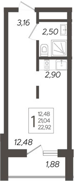 Студия, 21.04 м², 9/19 этаж, ЖК «Кислород»