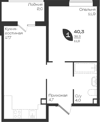 Продается 1-комн. квартира, 38.3 м²