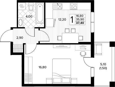Продается 1-комн. квартира, 35.9 м²