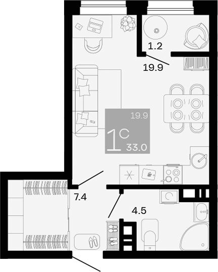 Студия, 31.8 м², 7/9 этаж, ЖК «Хозяин Морей»
