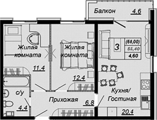 2-комн. Чайные Холмы