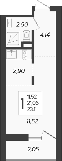 Студия, 21.06 м², 17/19 этаж, ЖК «Кислород»