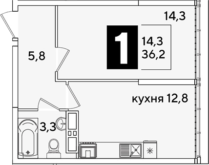 Продается 1-комн. квартира, 36.2 м²
