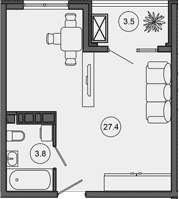 Студия, 31.2 м², 4/10 этаж, ЖК «Гостиничный комплекс GREENMONT»