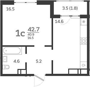 1-комн., 40.9 м², 15/24 этаж, ЖК «Все Свои VIP»
