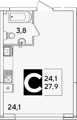 Студия, 27.9 м², 1/16 этаж, ЖК «Самолет»