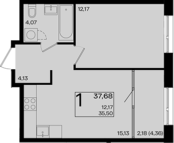 2-комн., 35.5 м², 3/10 этаж, ЖК «Патрики»