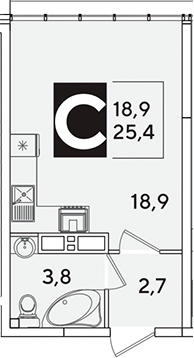 Студия, 25.4 м², 16/16 этаж, ЖК «Самолет»