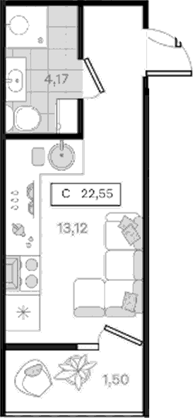 Студия, 21.05 м², 4/8 этаж, ЖК «История 3»