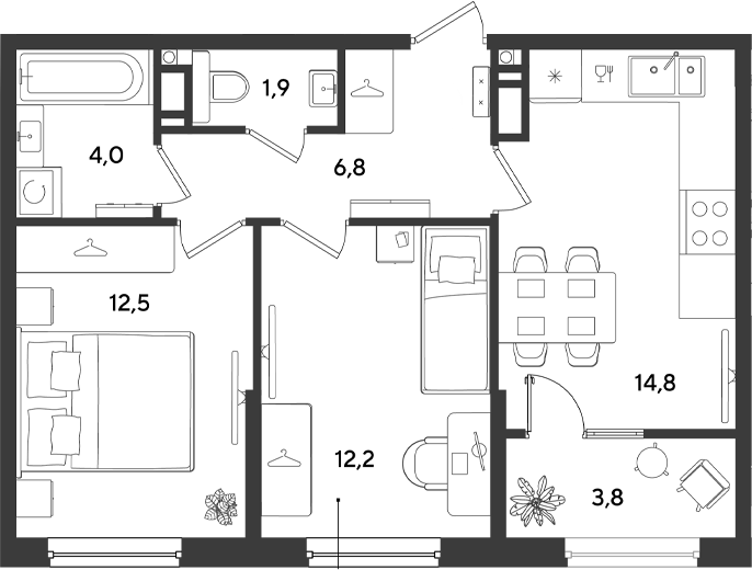 2-комн., 52.2 м², 4/18 этаж, ЖК «Ридз»