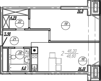 Продается 2-комн. квартира, 47.4 м²