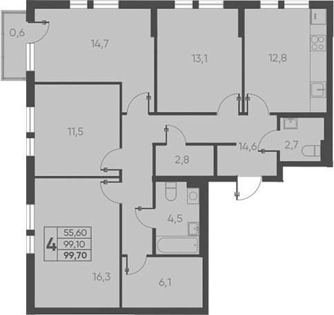 4+ комнаты, 99.1 м², 2/15 этаж, ЖК «Барса»