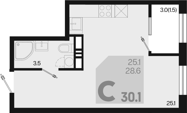 Продается 1-комн. квартира, 28.6 м²