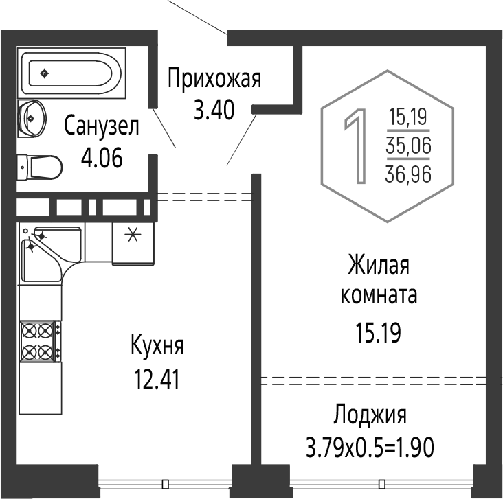 Продается 1-комн. квартира, 35.06 м²
