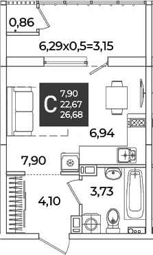 Студия, 22.67 м², 10/18 этаж, ЖК «Образцово»