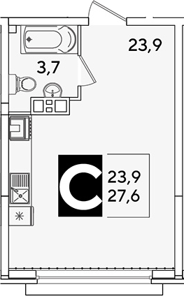 Студия, 27.6 м², 8/16 этаж, ЖК «Самолет»
