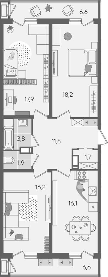 4+ комнаты, 87.6 м², 18/24 этаж, ЖК «Рекорд»